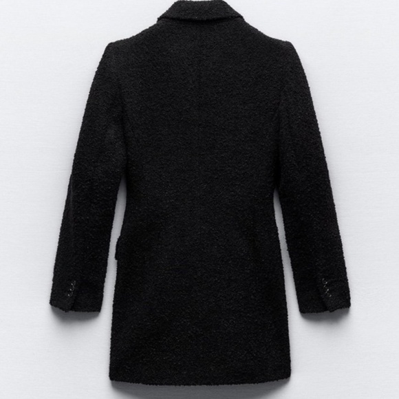 NWT ZARA Coat BOUCLE Wool Blend DOUBLE BREASTED Jacket Black L - Picture 5 of 9
